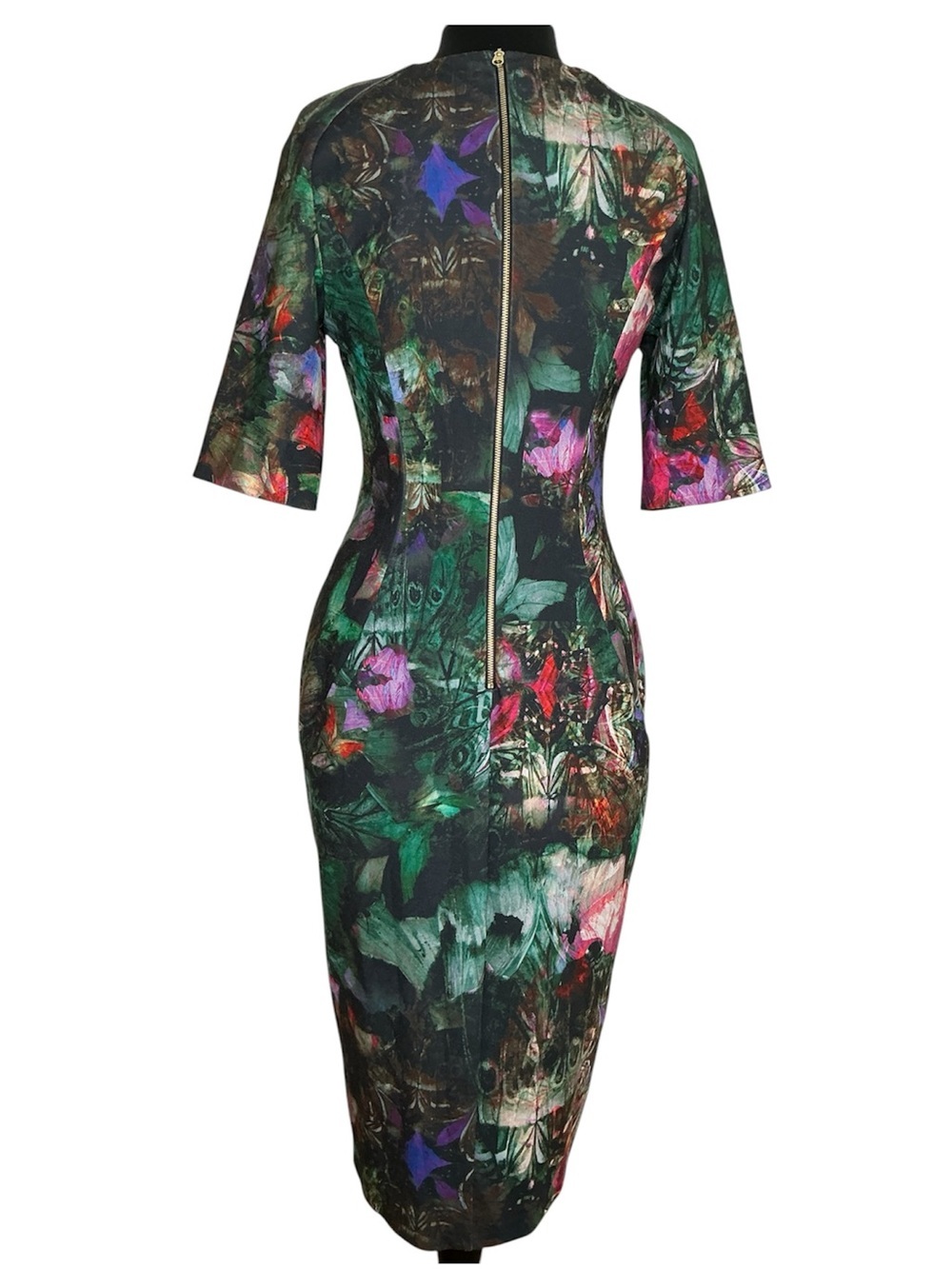 Ted Baker Floral Green Sheath Dress with V-Neck Size 3 - Picture 5 of 16